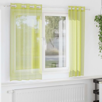 vidaXL Perdele Voile cu Oelii 2 buc Verde măr 140x140 cm foto