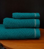 Cumpara ieftin Set de 3 prosoape baie 100% bumbac Valentini Bianco, Adonis Bleumarin