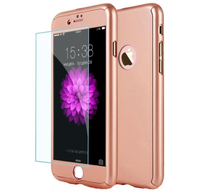 Husa Fullcover iPhone SE 2 2020 Rose Gold 360&deg; Joyroom + Folie Sticla