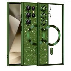Husa MagSafe pentru Samsung Galaxy S24 Ultra S928, Techsuit, Luxury Glitter, Verde Inchis