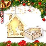 Set de 2 decoratiuni iluminate de Craciun Anyingkai, natur, lemn, 10,4 x 14, 7 x 3 cm