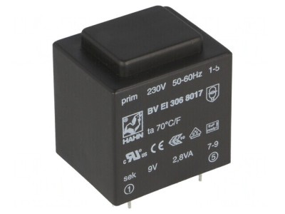 Transformator &amp;icirc;ncapsulat 2.8VA 230V 9V 311mA PCB BVEI foto