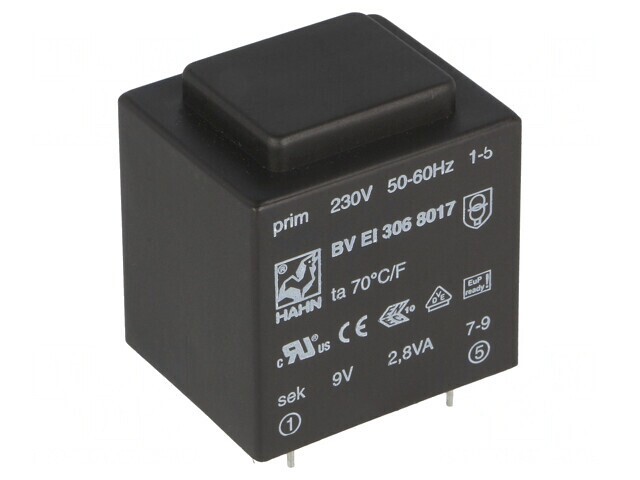 Transformator &icirc;ncapsulat 2.8VA 230V 9V 311mA PCB BVEI