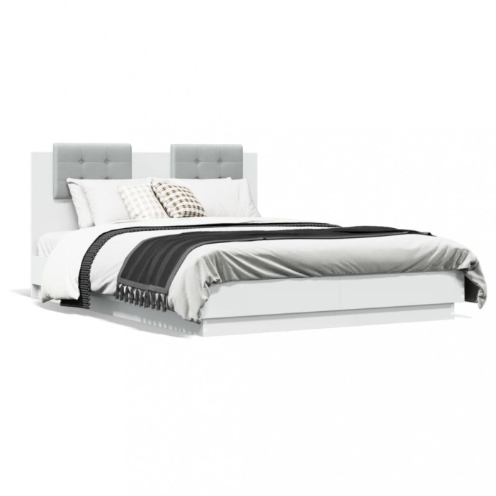 Cadru de pat cu tablie, alb, 135x190 cm, lemn prelucrat
