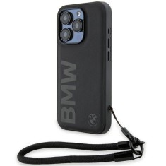 Husa BMW iPhone 15 Pro Signature Leather Wordmark Cord, negru mat, BMHCP15L23RMRLK foto
