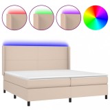 Cumpara ieftin Pat cu arcuri, saltea si LED, cappuccino, 200x200 cm, piele eco