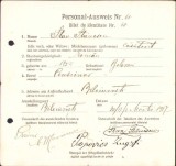312S Bilet de identitate, Personal Ausweis, emis de autoritățile germane de ocupație pentru un locuitor rom&acirc;n din Bilciurești, D&acirc;mbovița, 1917