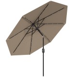 Umbrelă de grădină &Oslash;265 cm cu 32 LED-uri solare, manivelă și tijă din oțel pentru patio terasă Outsunny, kaki | Aosom Romania