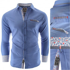 Camasa pentru barbati, bleumarin, Slim fit, casual, cu guler - Prato foto