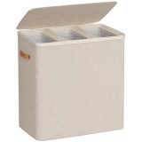 SONGMICS Cos rufe cu 3 compartimente si capac, saci detasabili cu maner, 190 litri, 64x40x75 cm, bej Household NewTrend