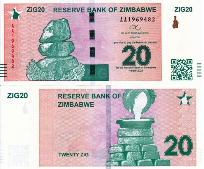 ZIMBABWE 20 zig 2024 UNC!!!