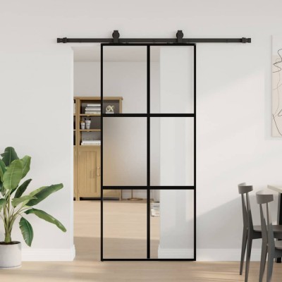 vidaXL Ușă glisantă cu set feronerie neagră 90x205cm sticlă securizată 3375824 foto