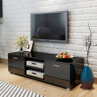 vidaXL Comodă TV, negru extralucios, 140 x 40,3 x 34,7 cm foto