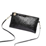 Geanta Portofel Dama Piele PU Crocodil Neagra - Portcard Minimalist