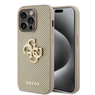 Husa pentru iPhone 15 Pro - Guess Leather Perforated 4G (GUHCP15LPSP4LGD) - Gold foto