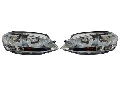 Set faruri tuning VW GOLF VII (5K), 10.2012-2017, cu LED daytime running light; H1+H7; electrical; crom, transparent; TUNING; halogen, foto