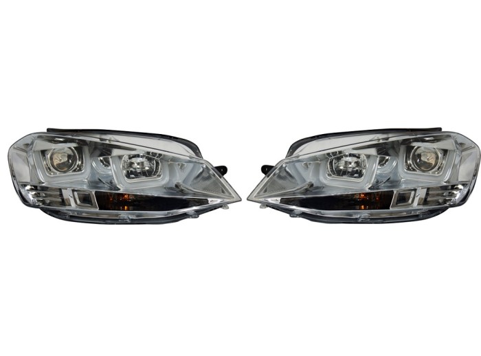 Set faruri tuning VW GOLF VII (5K), 10.2012-2017, cu LED daytime running light; H1+H7; electrical; crom, transparent; TUNING; halogen,