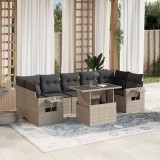 Cumpara ieftin Set mobilier de grădină cu perne, 8 piese gri deschis poliratan