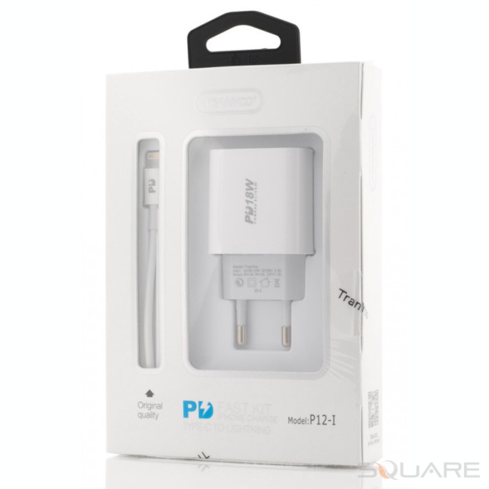 Incarcatoare Retea Tranyoo, P12, Fast Charge Kit, Type-C to Lightning Cable, White