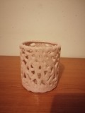 Suport lumanare vintage ceramica perforata roz pal Suedia