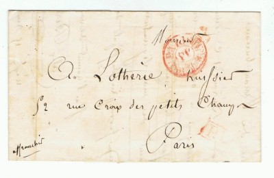 France 1840 Cover + Content DISTRIBUTION PP red + PP red PARIS D.823 foto