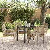 vidaXL Set de masă pentru grădină cu pernă 5 pcs Bej Rattan poli