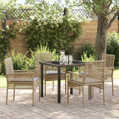 vidaXL Set de masă pentru grădină cu pernă 5 pcs Bej Rattan poli 3379885 foto