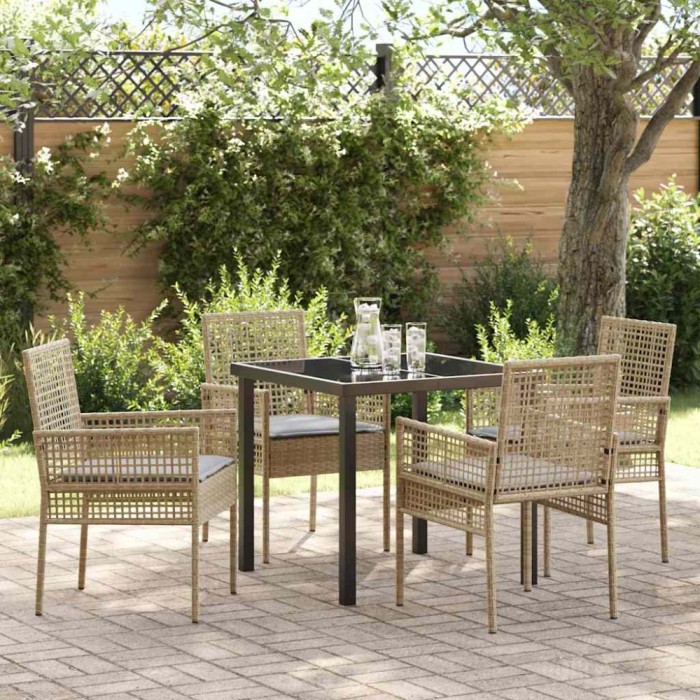 vidaXL Set de masă pentru grădină cu pernă 5 pcs Bej Rattan poli 3379885