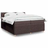 vidaXL Pat box spring cu saltea, maro &icirc;nchis, 200x200 cm, textil