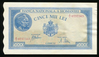 u582 ROMANIA 5000 lei 28 SEPTEMBRIE 1943 APROAPE NECIRCULATA aUNC foto