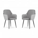Set 2 scaune bucatarie/living, Artool, Lugo, catifea, metal, argintiu si negru, 57.5x56.5x86.5 cm