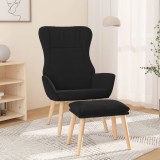 VidaXL Scaun de relaxare cu taburet, negru, textil