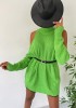 Pulover Dama Tricotat Verde Umeri Goi Bernice Curea Neagra Guler Inalt Lana Acrilic Toamna Iarna Calduros Lejer 70 cm