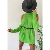 Pulover Tricotat Verde Cu Umerii Goi, Bernice