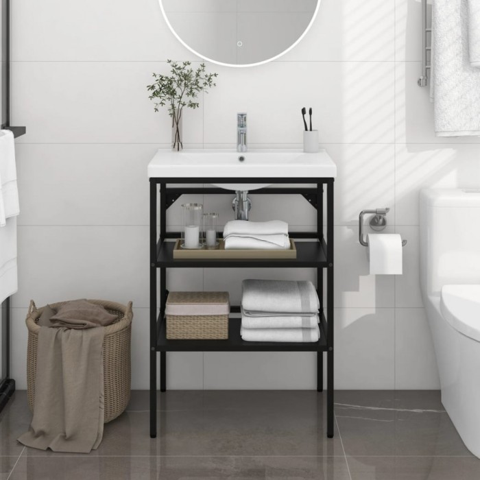 vidaXL Cadru chiuvetă de baie, negru, 59x38x83 cm, fier 338488