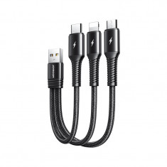 Cablu Scurt Joyroom 3in1 Cablu USB - Lightning / USB Tip C / Micro USB 3.5A 15cm Negru (S-01530G9 LCM Negru) S-01530G9 LCM BLACK