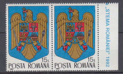 ROMANIA 1992 LP 1302 STEMA ROMANIEI PERECHE MNH foto