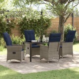 Set de dining pentru grădină cu 5 piese și perne gri din rattan poli