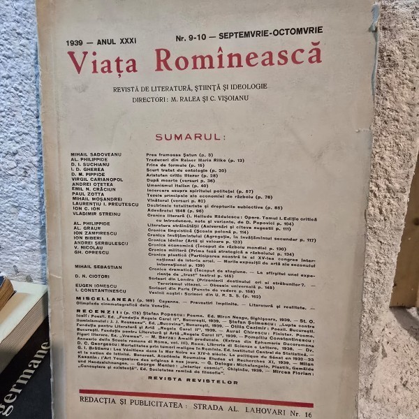 Revista Viata Romaneasca Anul XXXI 1939 Nr. 9-10 - Septembrie-Octombrie