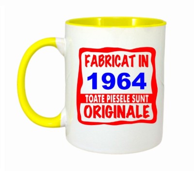 Cana maner galben personalizata Fabricat in 1964 toate piesele sunt originale, INOVATIX&amp;reg;. 330ml foto