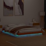 VidaXL Cadru de pat cu LED, maro ceruit, 160x200 cm, lemn masiv de pin 844416
