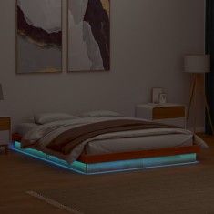 vidaXL Cadru de pat cu LED, maro ceruit, 160x200 cm, lemn masiv de pin 844416