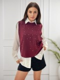 Pulover bordo fara maneci cu strasuri A-9015 M9
