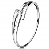 Inel sclipitor din aur alb 14K - brațe ondulate și despicate, diamant transparent - Marime inel: 54