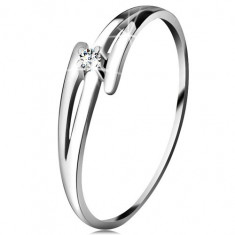 Inel sclipitor din aur alb 14K - brațe ondulate și despicate, diamant transparent - Marime inel: 50