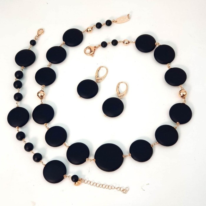 Set Timeless cu discuri din agat negru satinat