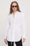 HUGO cămașă din bumbac femei, culoarea alb, cu guler clasic, relaxed 50513277