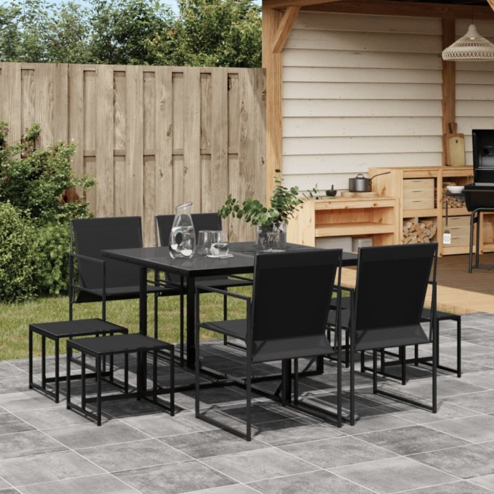 Gossi set mobilier de gradina, 9 piese, negru, textilena