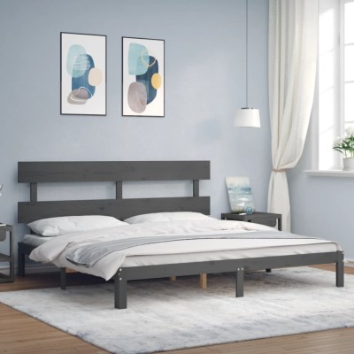 vidaXL Cadru pat cu tăblie 200x200 cm, gri, lemn masiv 3193553 foto