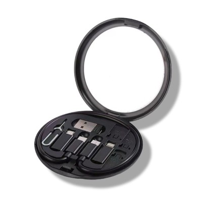 Set cabluri de date multifunctionale, adaptoare USB-C Tip Lightning USB-A Micro-USB, portabil, cu oglinda, negru foto